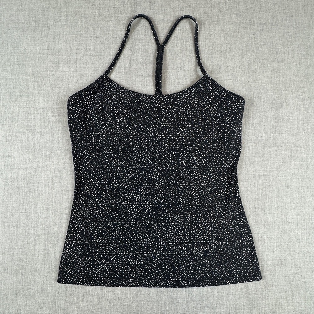Lululemon Tank‎ Top Womens 6 Black White Power Y Constellation Yoga Shelf Bra